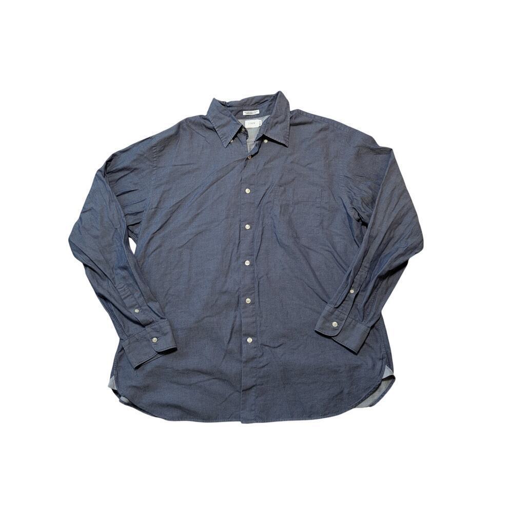 J. Crew button up shirt, men's XL; 17.5-18; Denim Blue colored lightweight